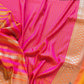 Pink and Orange Two Tone Color Mashru Silk Striped Design Jamewar Weaved Banarasi Saree