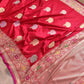 Bridal Red Pure Katan Silk Meenakari Rose Design Buta Handloom Banarasi Saree