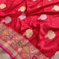 Bridal Red Pure Katan Silk Meenakari Rose Design Buta Handloom Banarasi Saree