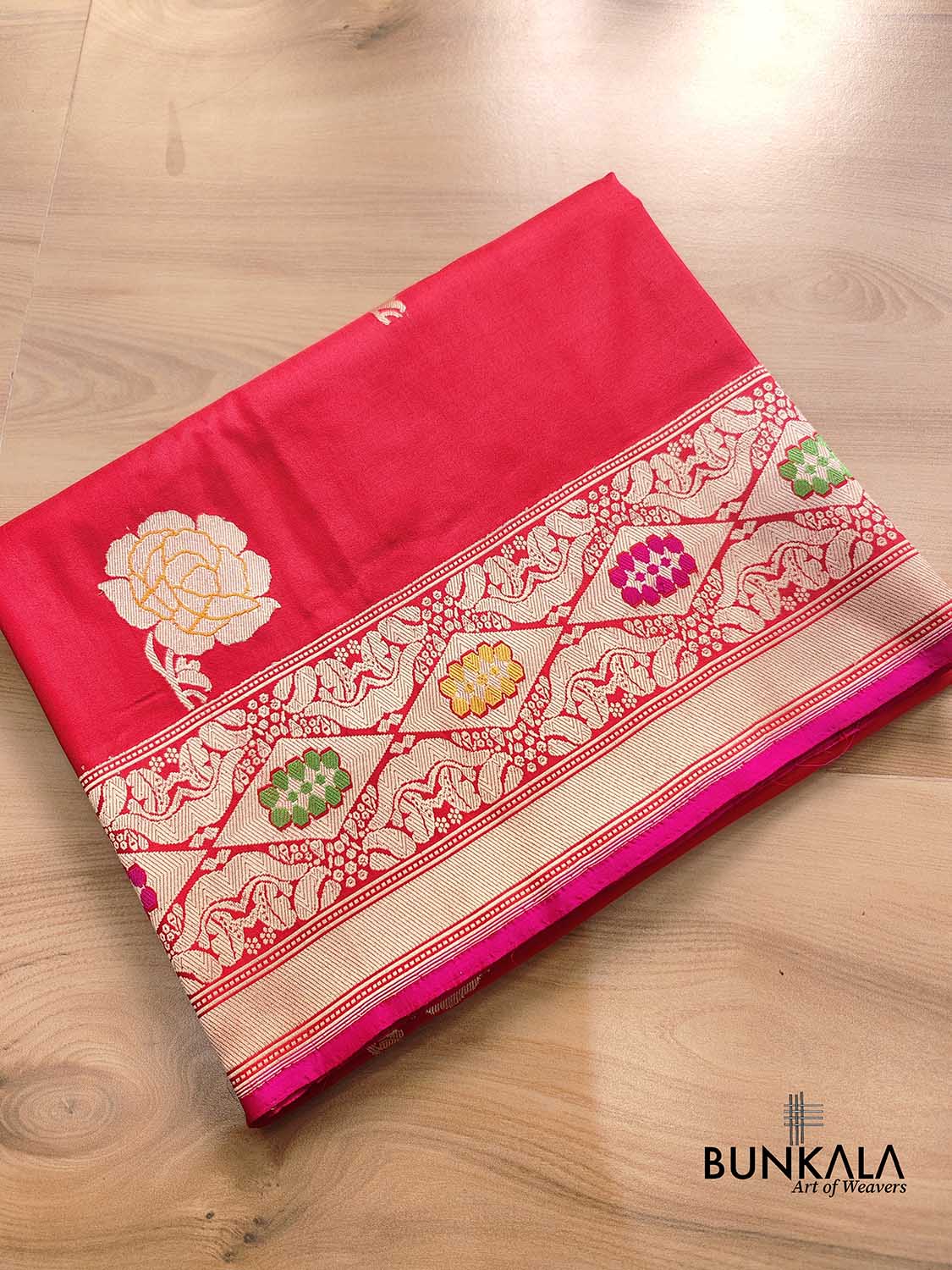 Bridal Red Pure Katan Silk Meenakari Rose Design Buta Handloom Banarasi Saree