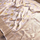 White Pure Katan Silk Kadwa Handweaved Sona Zari with Pastel Meenakari Floral Jangla Design Banarasi Saree