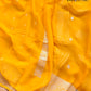 Yellow Pure Khaddi Chiffon Allover Silver Zari Buti Handloom Banarasi Saree