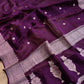 Dark Purple Pure Khaddi Chiffon Allover Silver Zari Buti Handloom Banarasi Saree