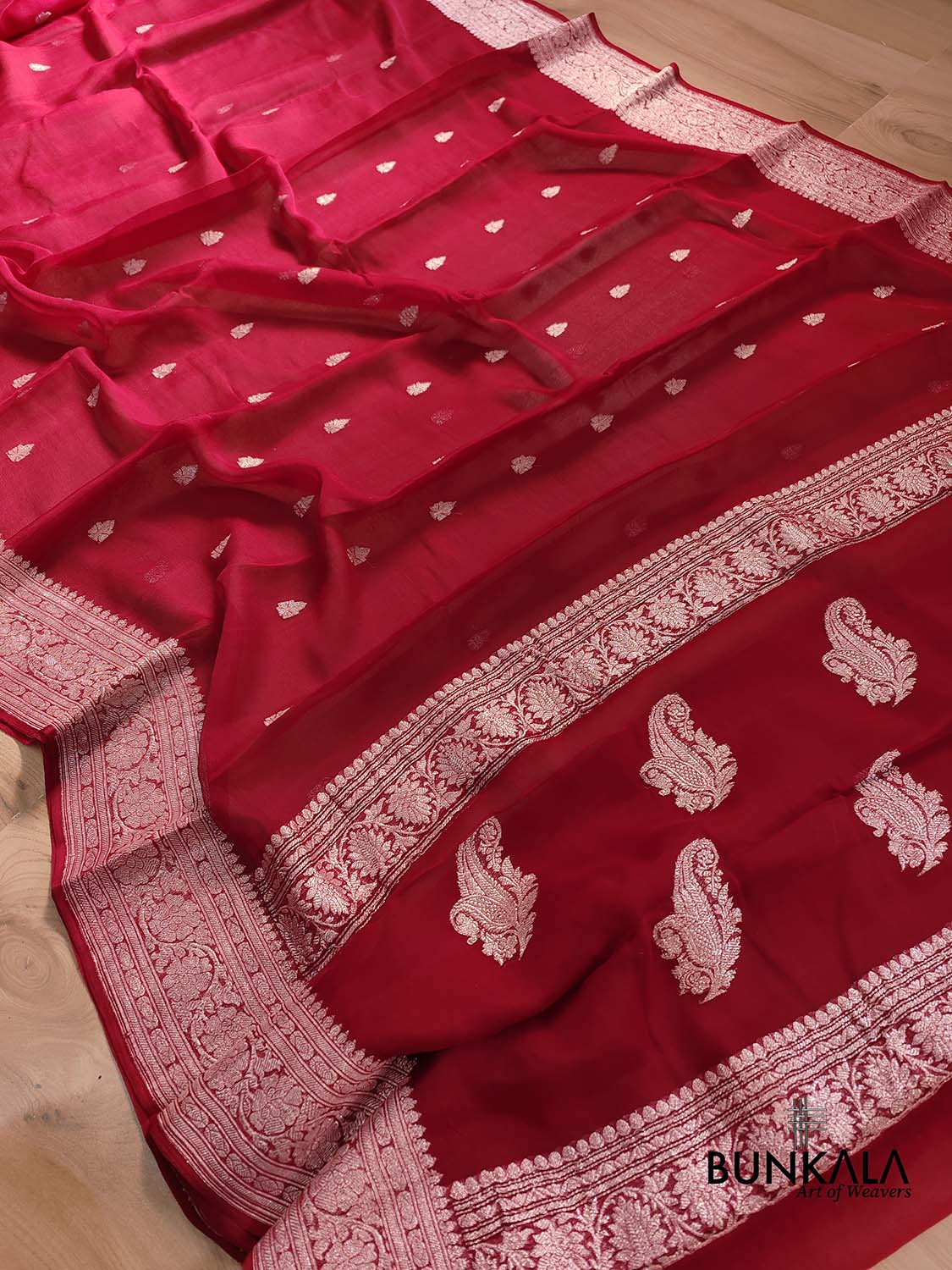 Pink Banarasi Pure Khaddi Chiffon Saree MK01 – Ethnic's By Anvi Creations