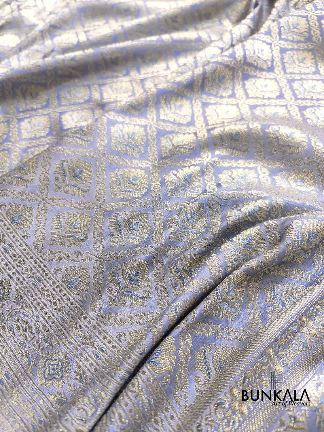 Pastel Champian Blue Mashru Silk Brocade Weaved Banarasi Saree