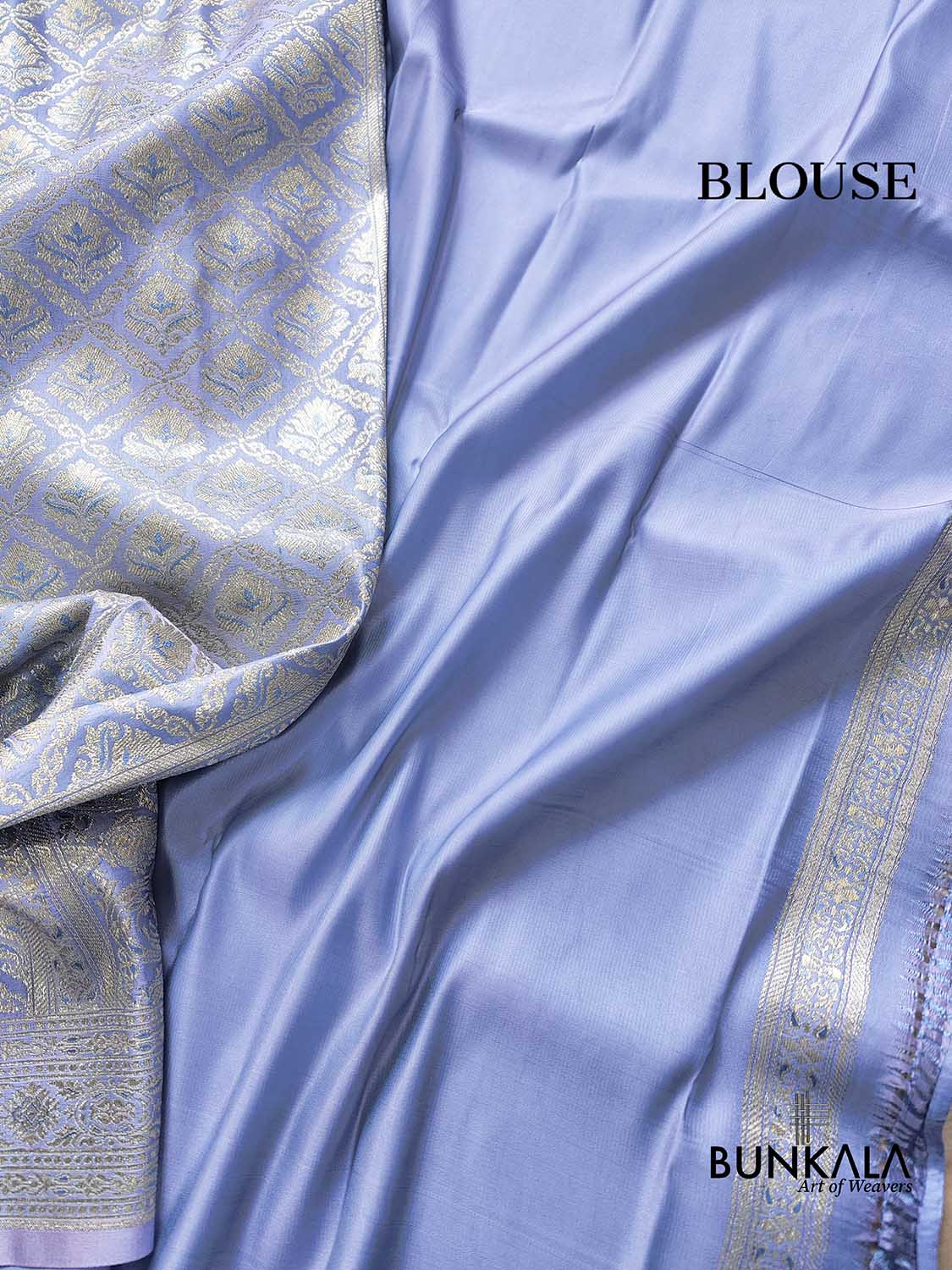 Pastel Champian Blue Mashru Silk Brocade Weaved Banarasi Saree