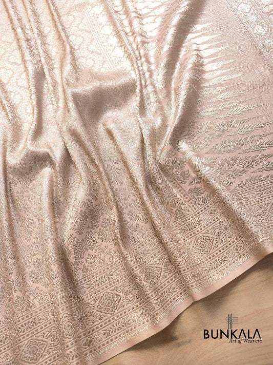 Pastel Nude Pink Mashru Silk Brocade Weaved Banarasi Saree