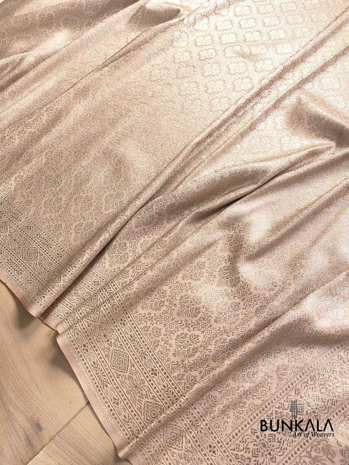 Pastel Nude Pink Mashru Silk Brocade Weaved Banarasi Saree