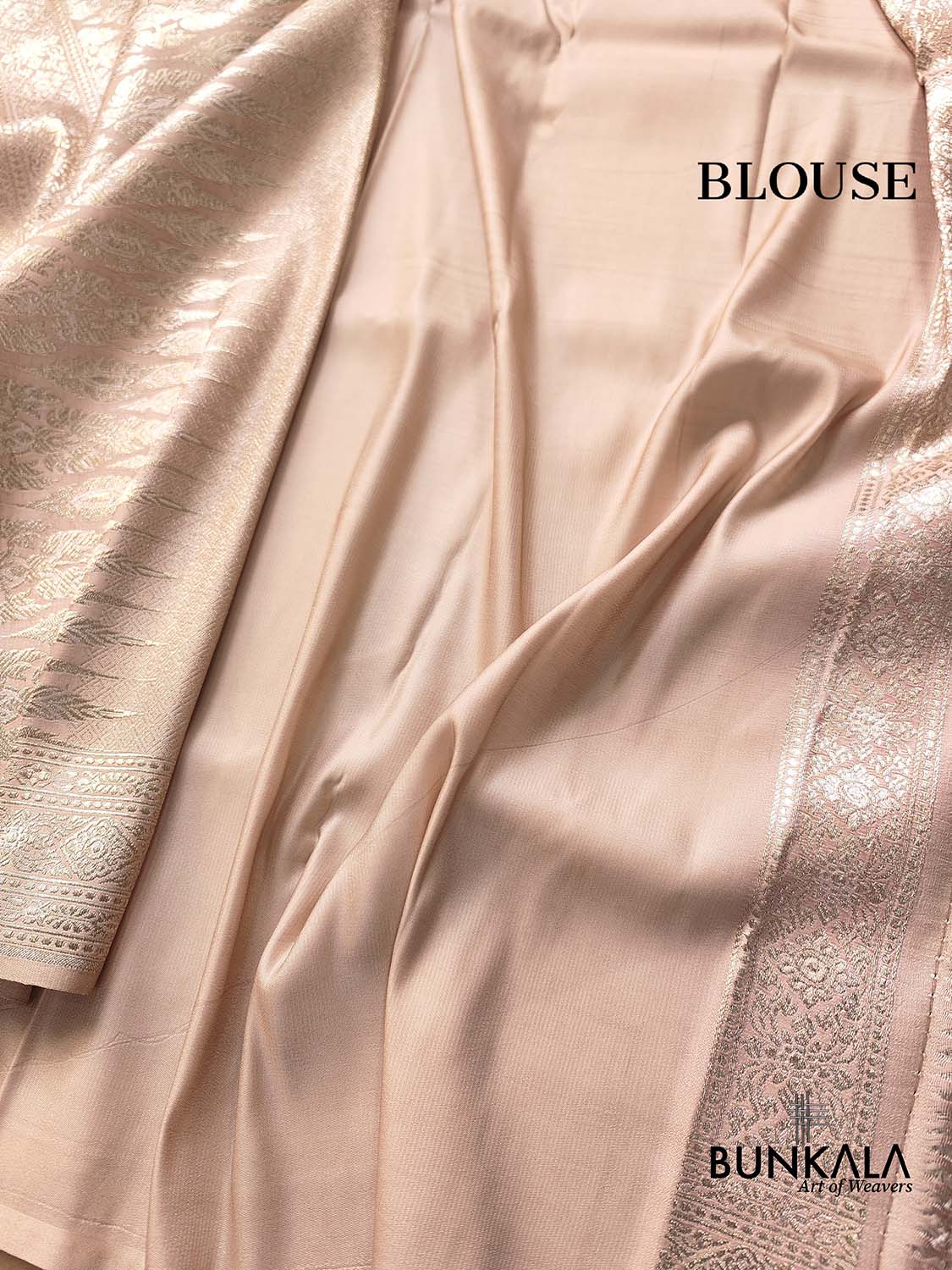 Pastel Nude Pink Mashru Silk Brocade Weaved Banarasi Saree