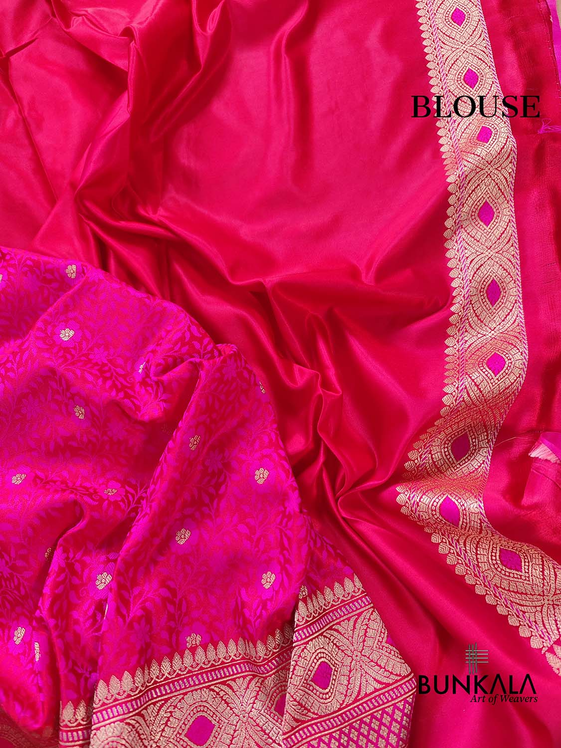 Rani Pink Mashru Silk Jamewar Weaved Floral Jaal Design Banarasi Saree