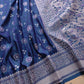 Navy Blue Mashru Silk Jamewar Weaved Floral Jaal Design Banarasi Saree