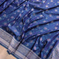 Navy Blue Mashru Silk Jamewar Weaved Floral Jaal Design Banarasi Saree