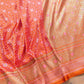 Pink and Orange Double Shaded Mashru Silk Jamewar Weaved Floral Jaal Design Banarasi Saree