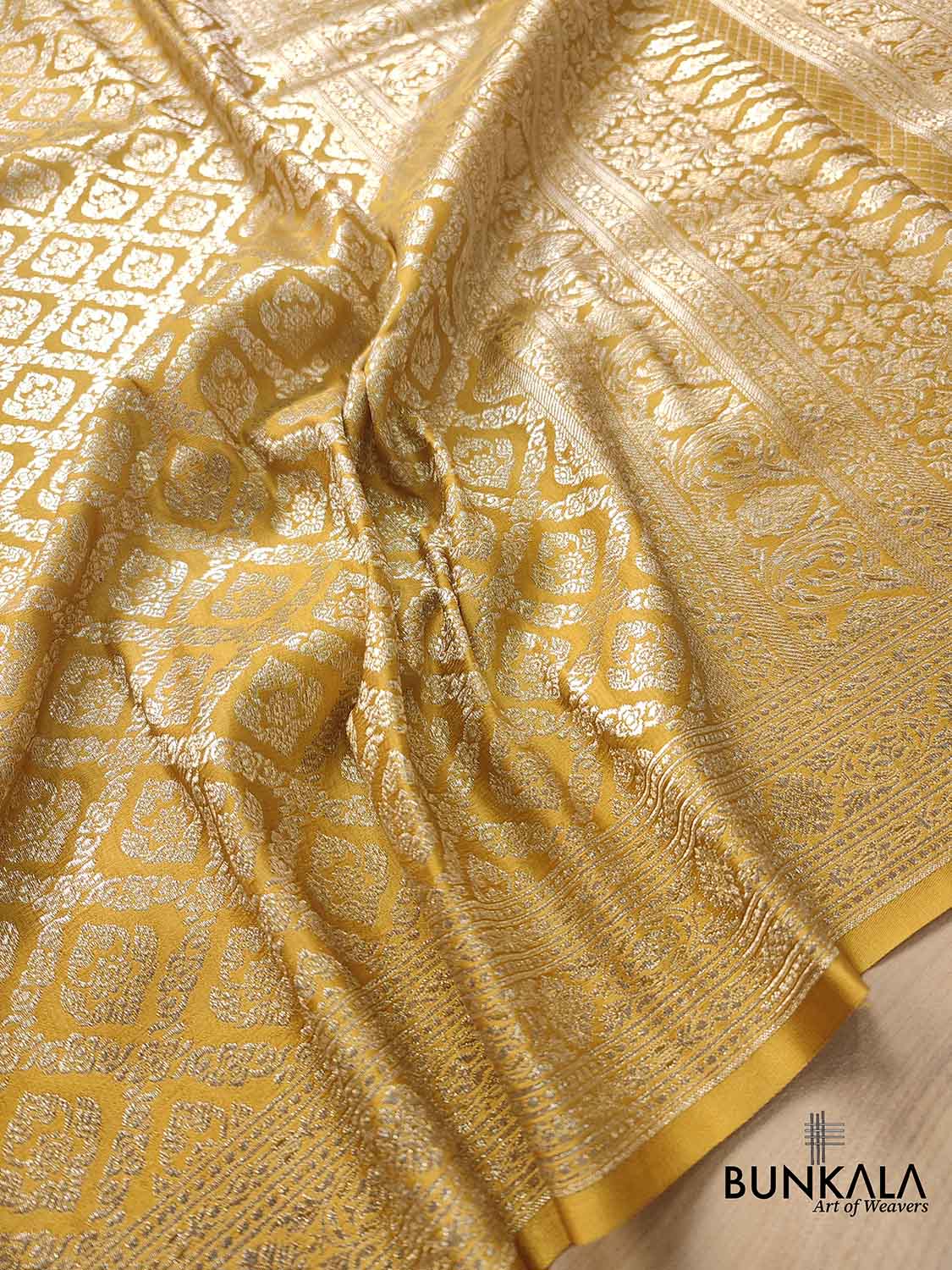 Golden Glow Yellow Mashru Silk Banarasi Saree