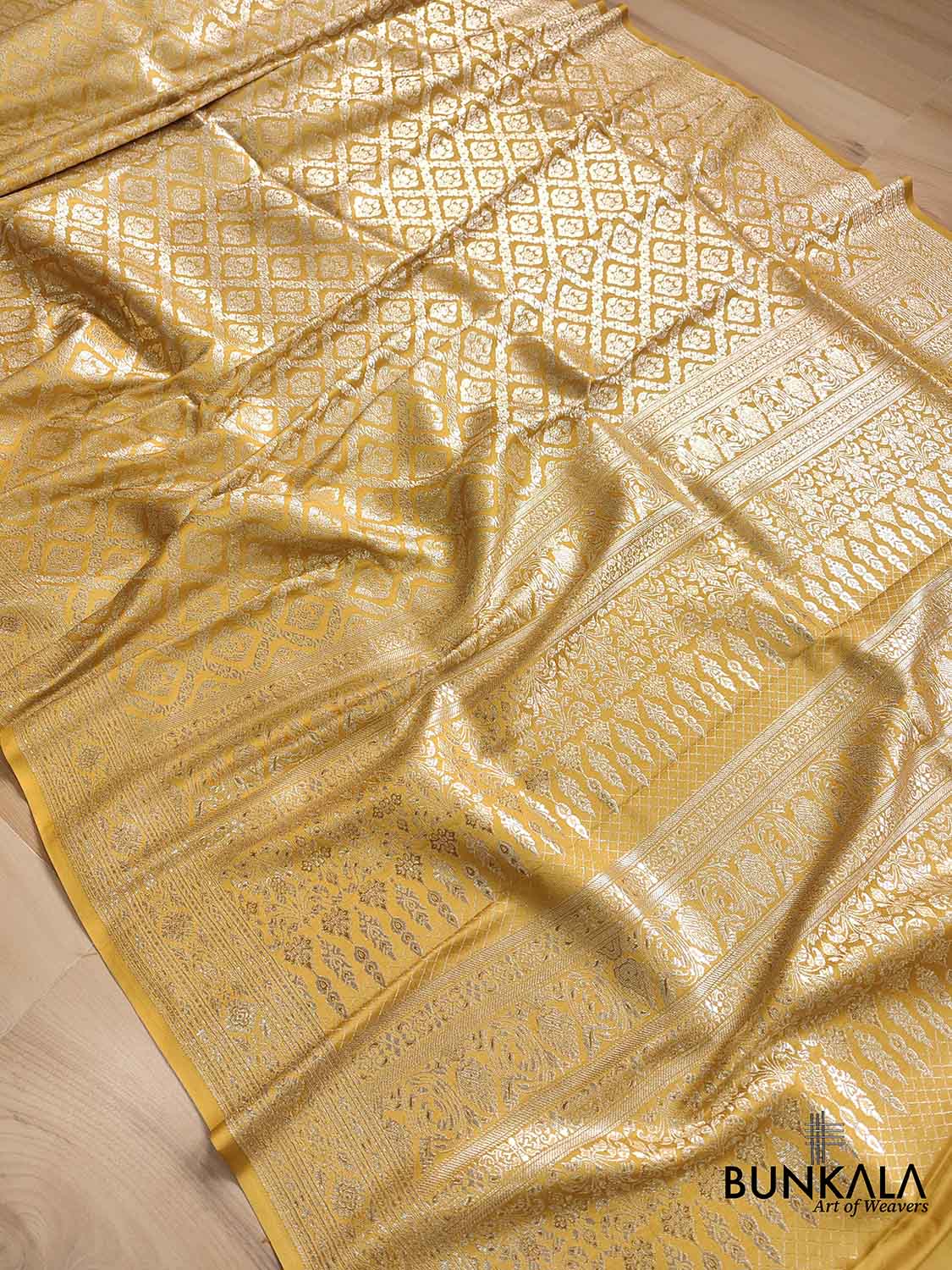 Golden Glow Yellow Mashru Silk Banarasi Saree