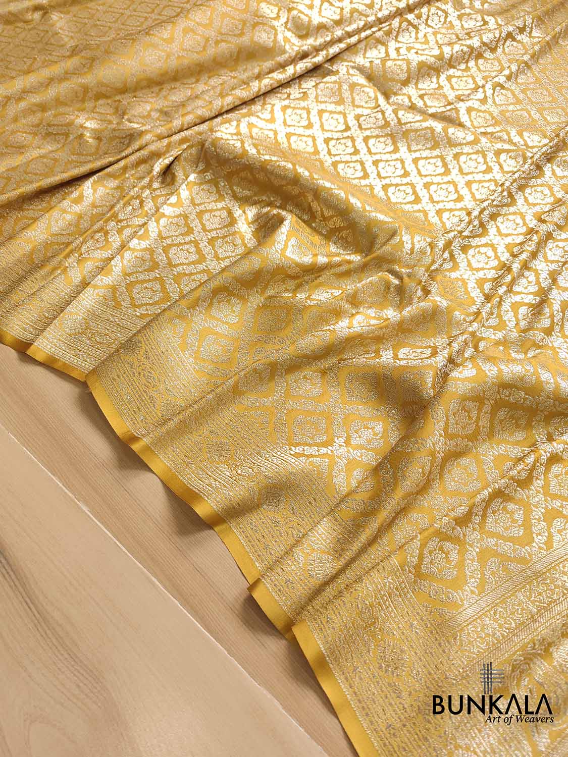 Golden Glow Yellow Mashru Silk Banarasi Saree