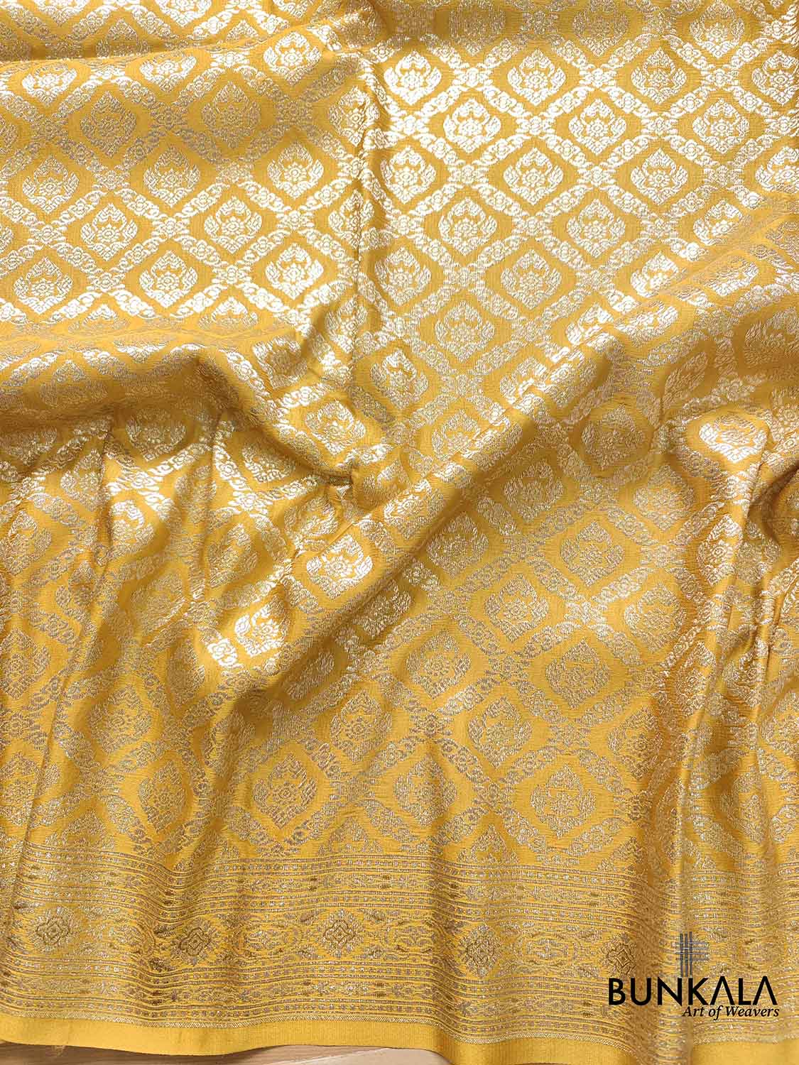 Golden Glow Yellow Mashru Silk Banarasi Saree