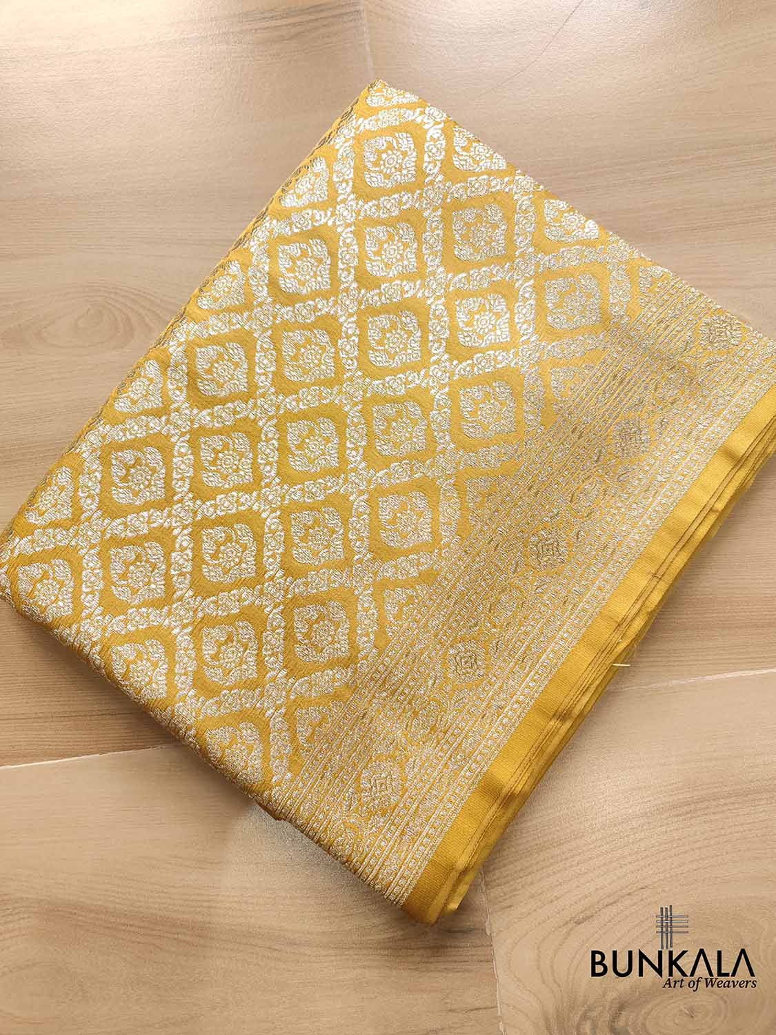 Golden Glow Yellow Mashru Silk Banarasi Saree