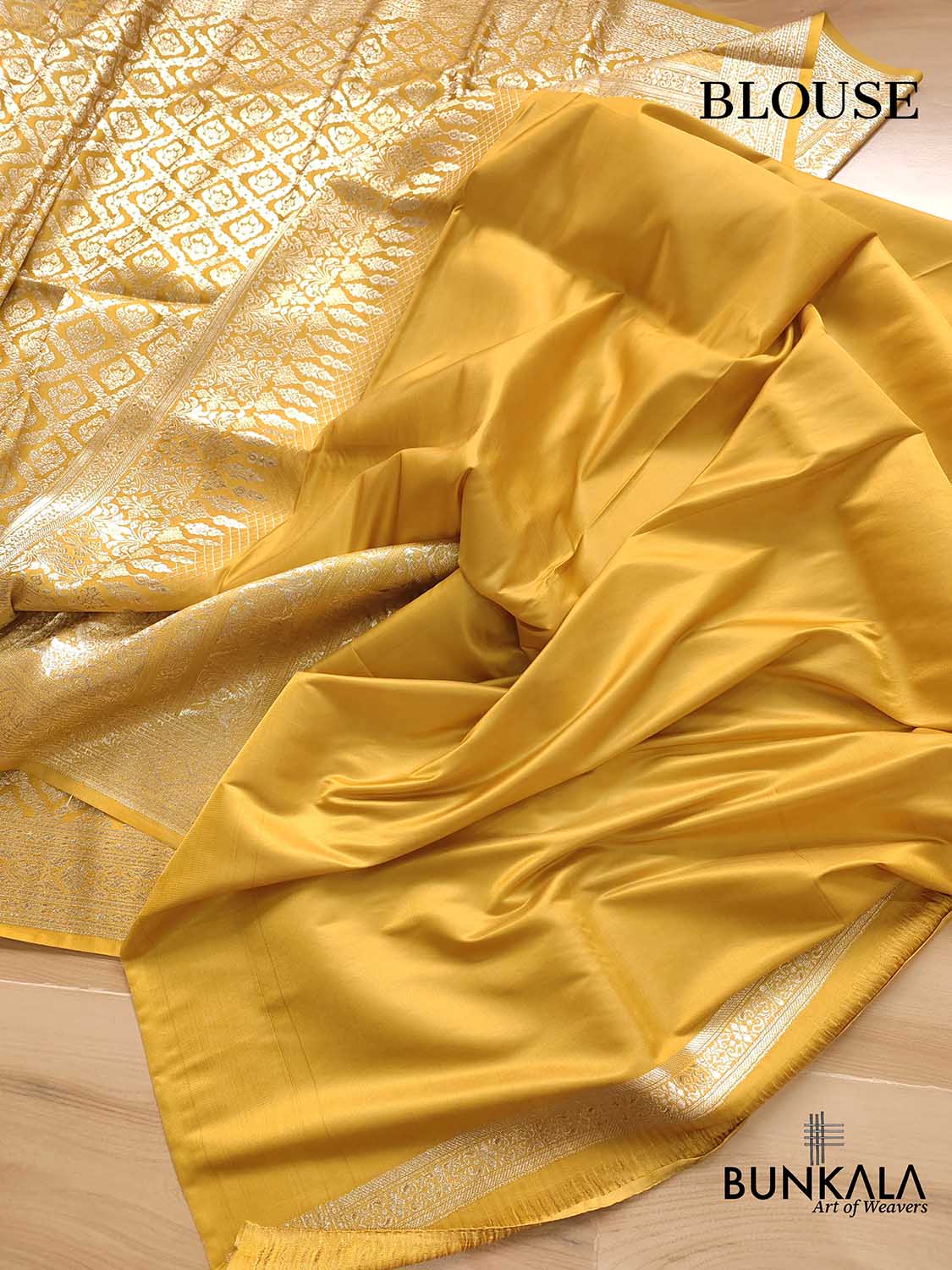 Golden Glow Yellow Mashru Silk Banarasi Saree