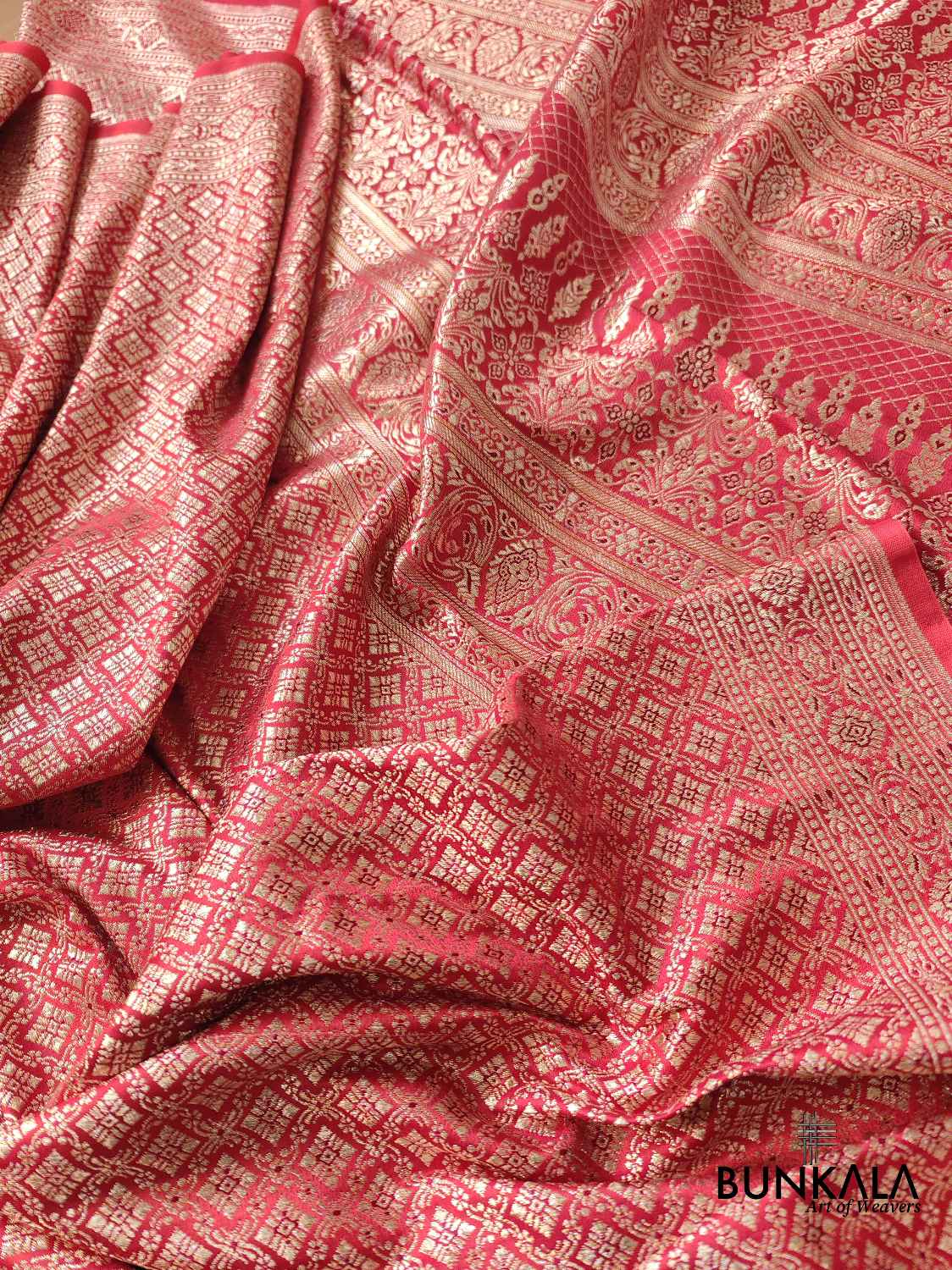 Reddish Pink Mashru Silk Banarasi Saree