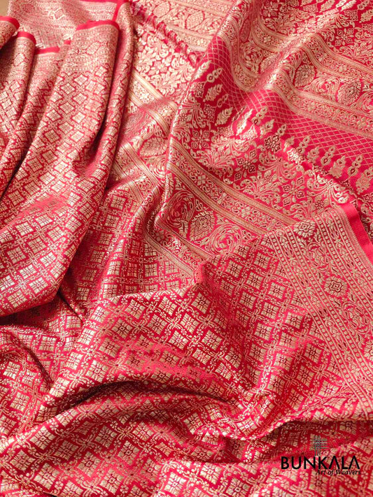 Reddish Pink Mashru Silk Banarasi Saree