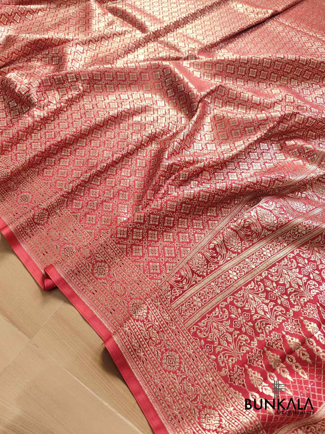 Reddish Pink Mashru Silk Banarasi Saree