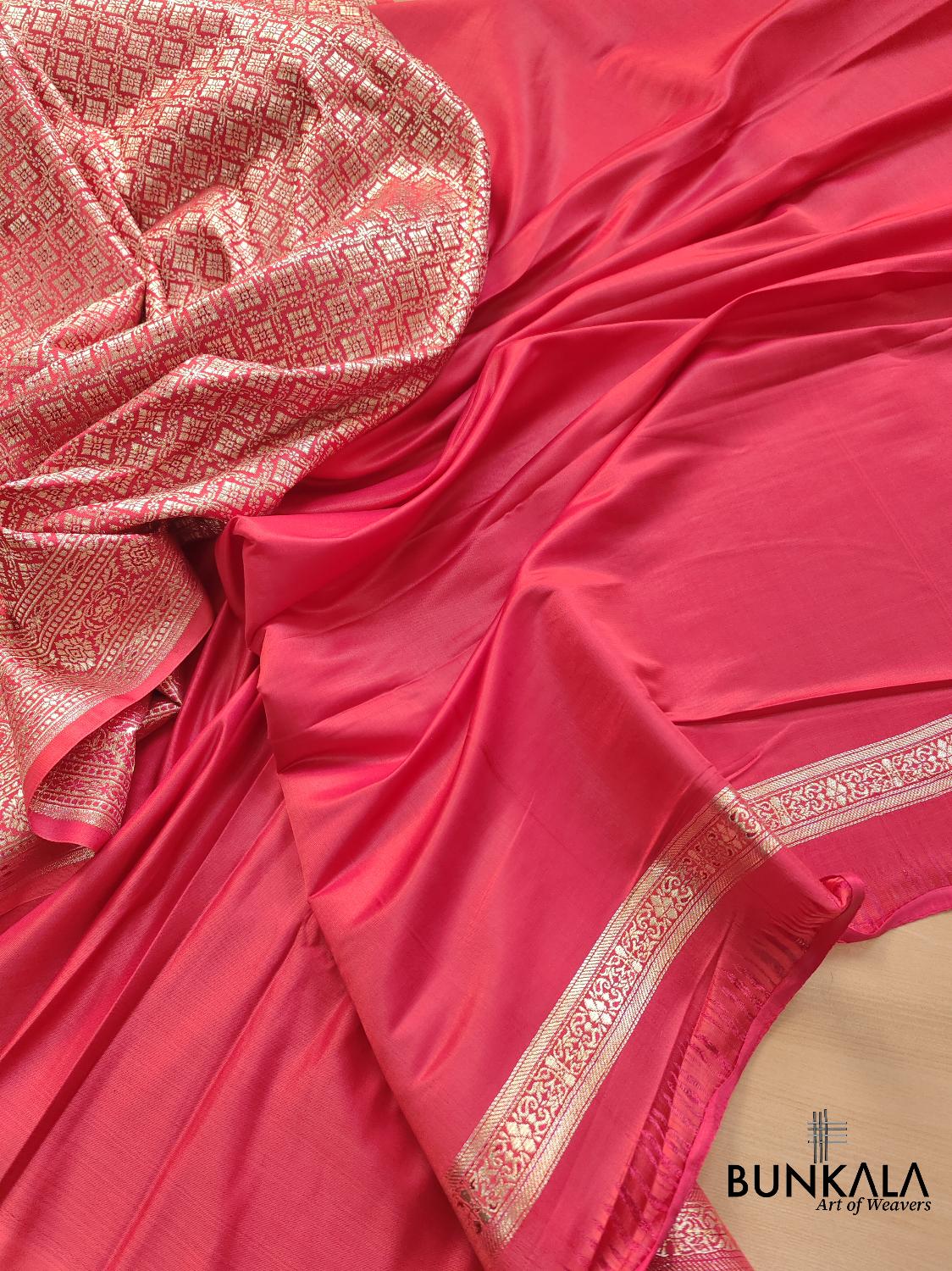 Reddish Pink Mashru Silk Banarasi Saree