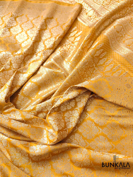 Mastard Yellow Mashru Silk Banarasi Saree