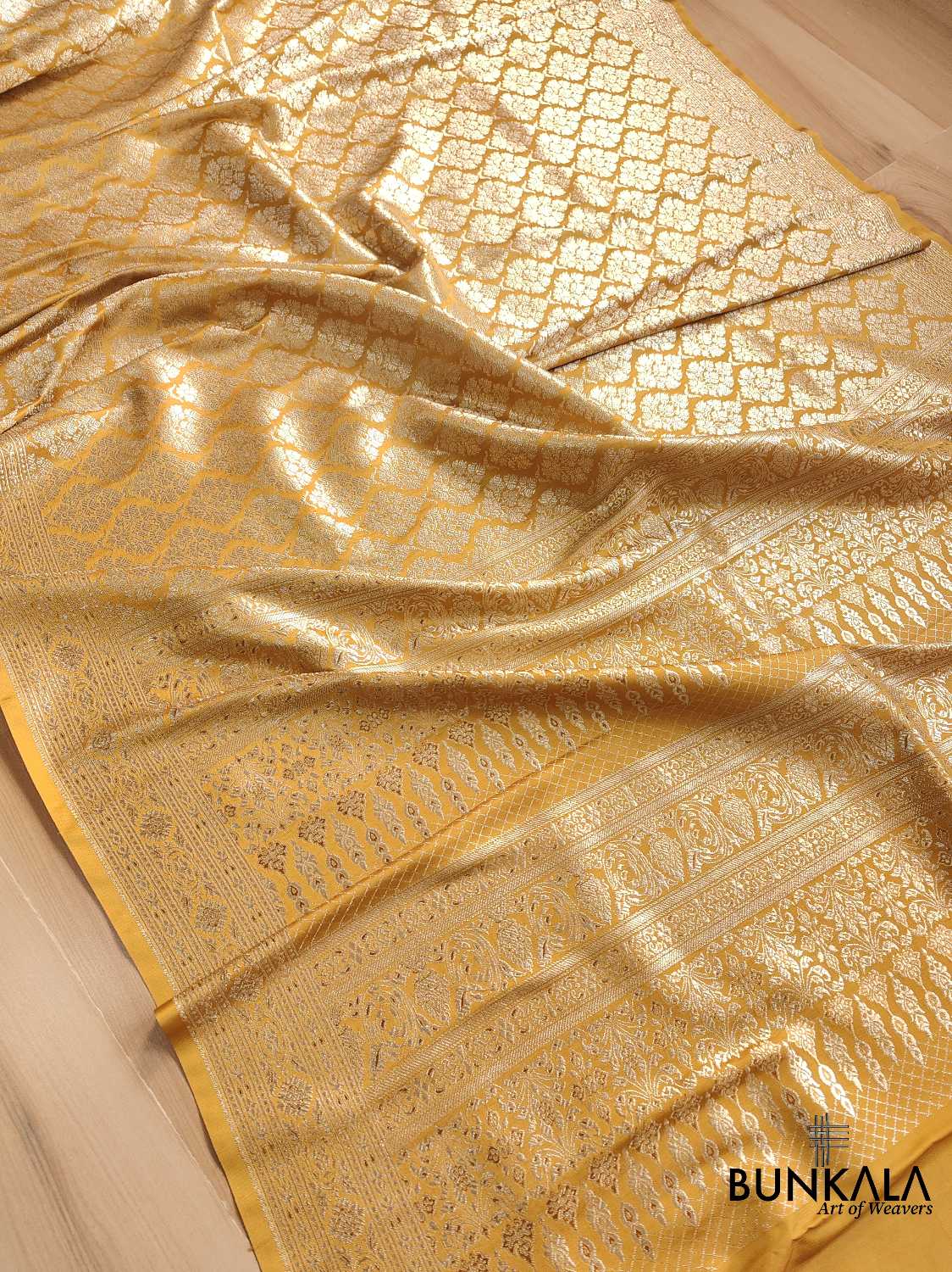 Mastard Yellow Mashru Silk Banarasi Saree