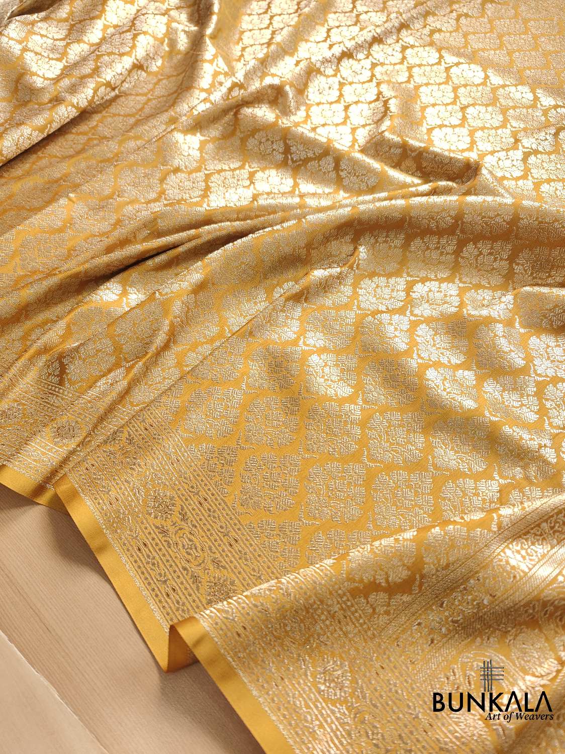 Mastard Yellow Mashru Silk Banarasi Saree