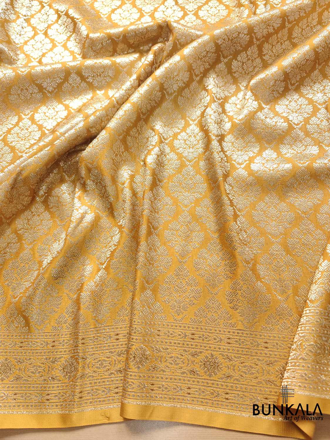 Mastard Yellow Mashru Silk Banarasi Saree