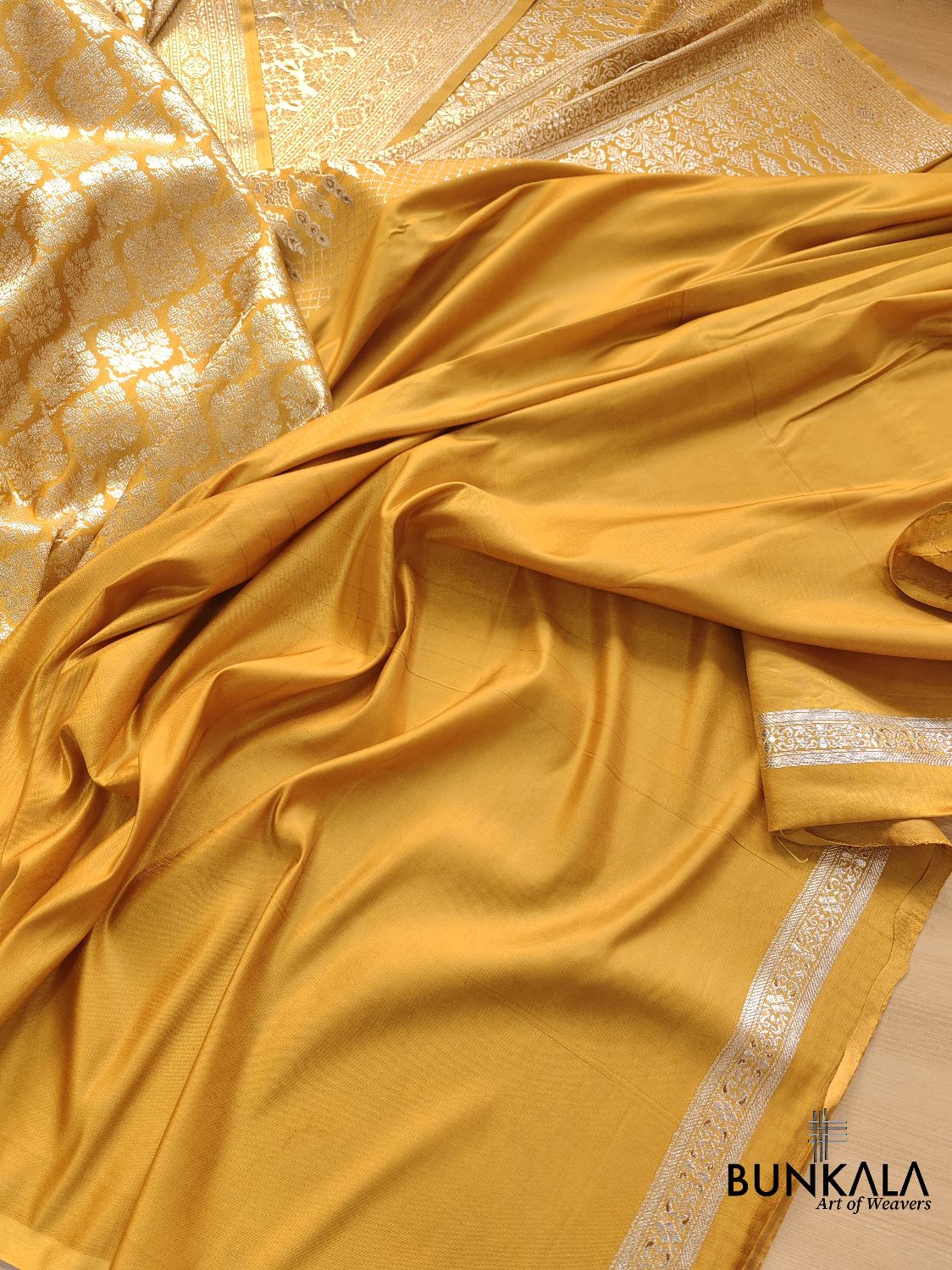 Mastard Yellow Mashru Silk Banarasi Saree