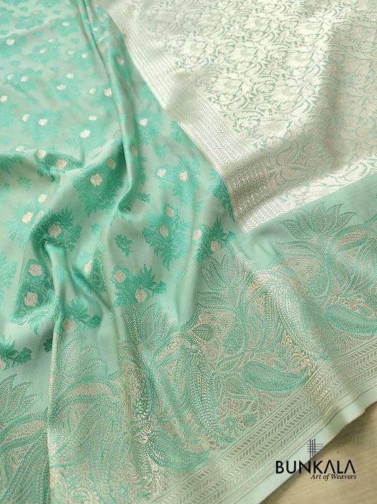 Sea Green Mashru Silk Silver Zari Weaved Jamewar Banarasi Saree