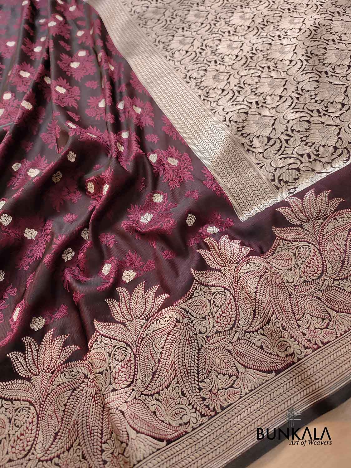 Burgundy Maroon Mashru Silk Jamewar Banarasi Saree