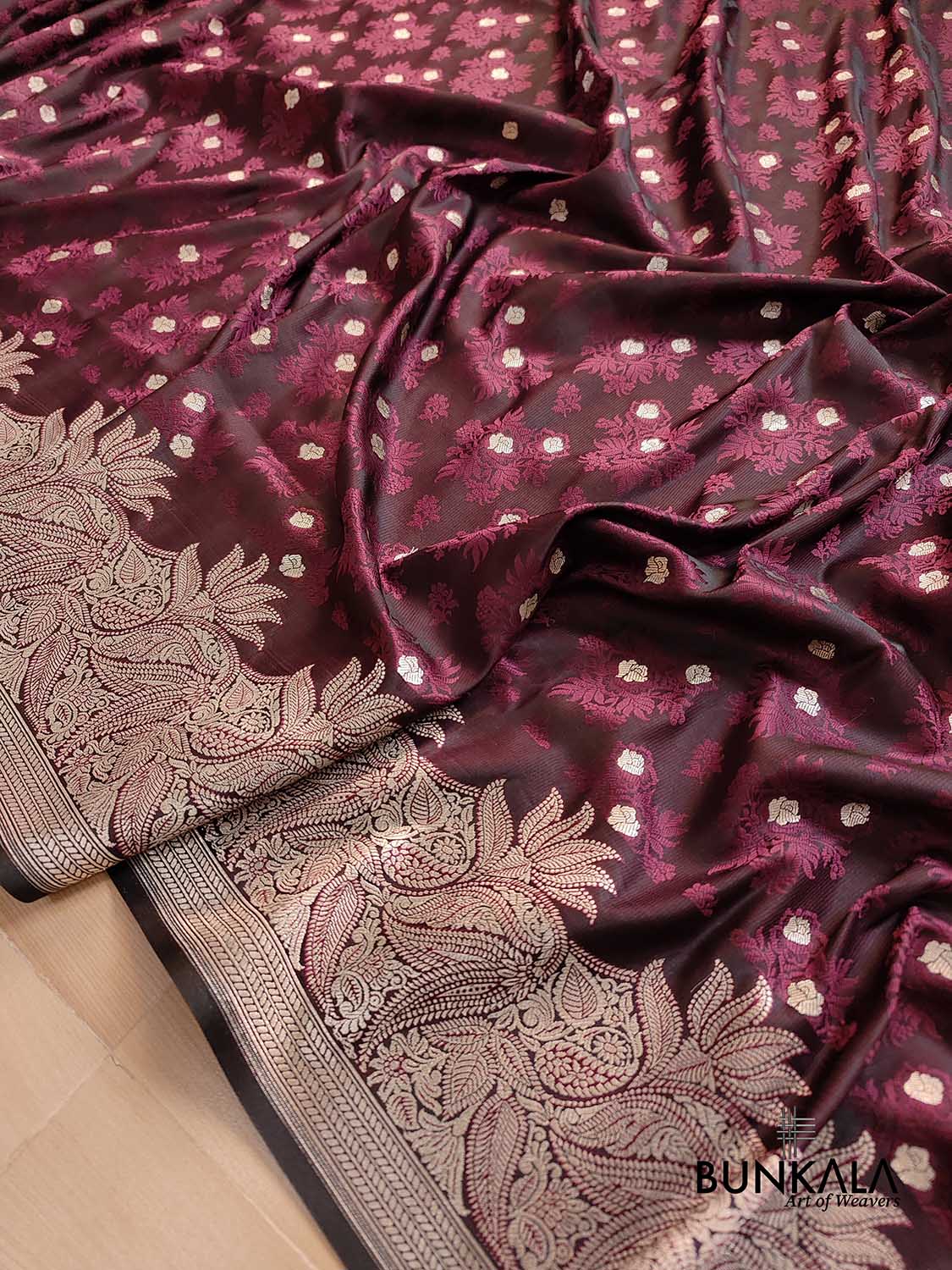 Burgundy Maroon Mashru Silk Jamewar Banarasi Saree