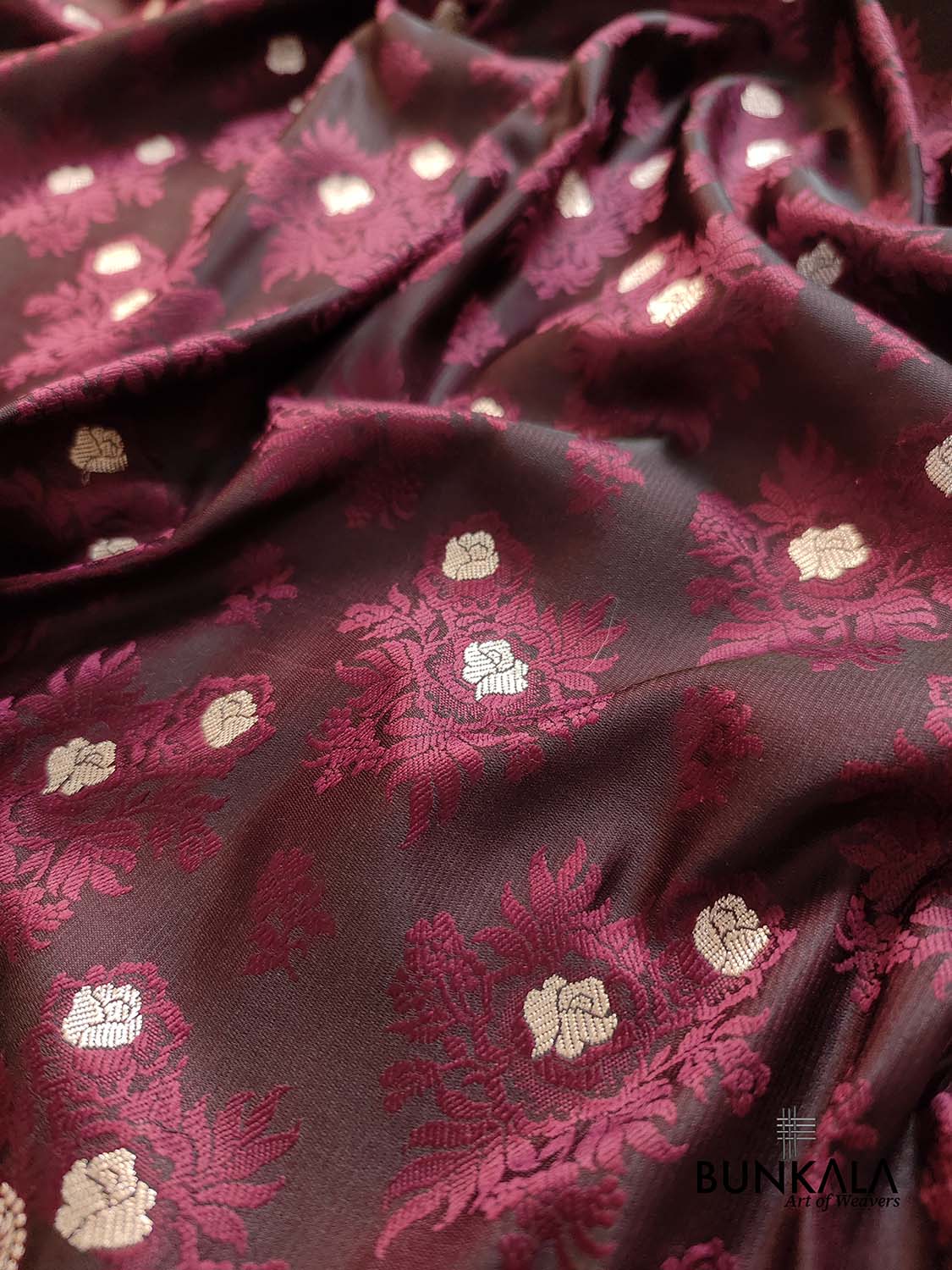 Burgundy Maroon Mashru Silk Jamewar Banarasi Saree