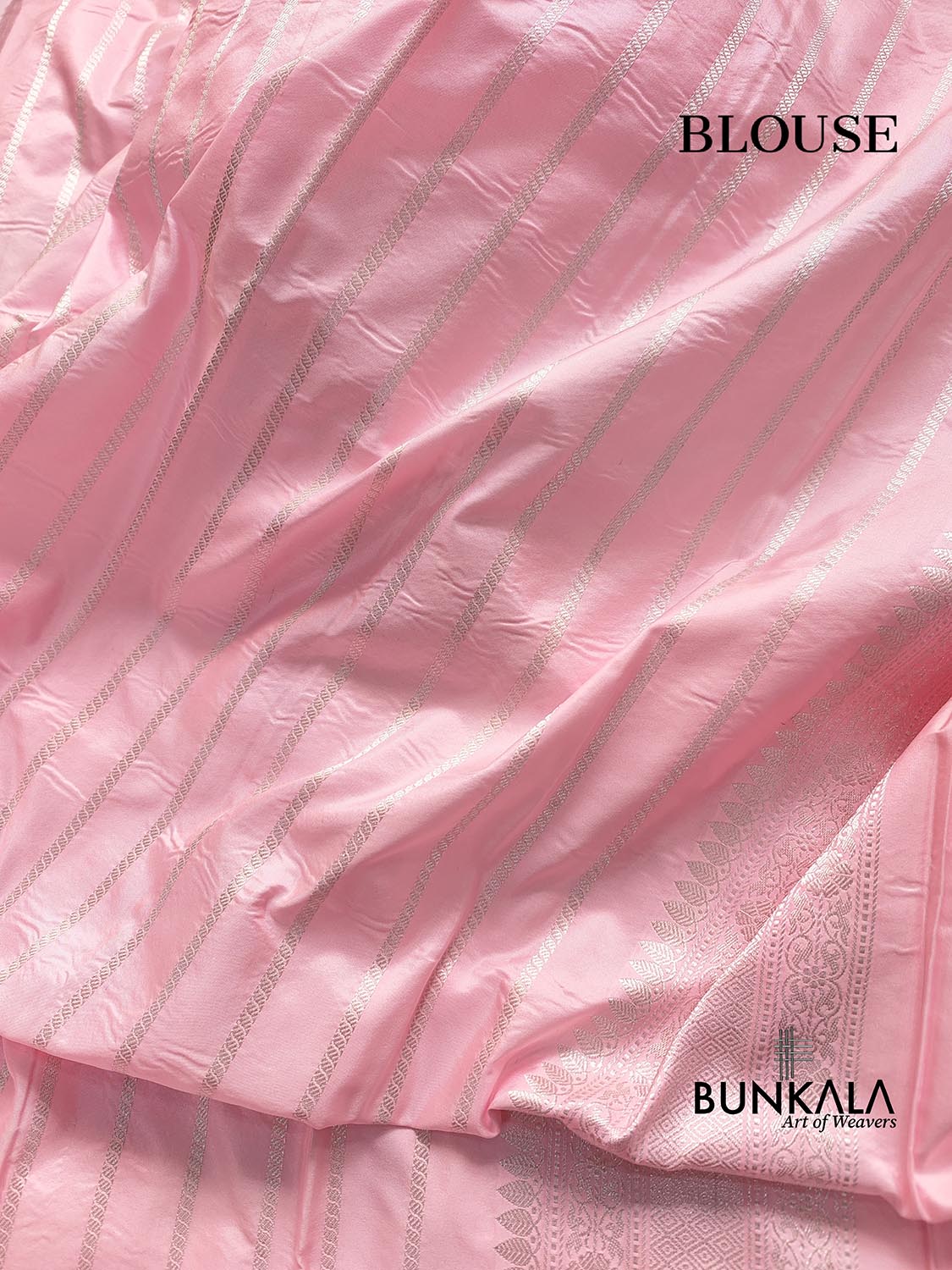 Baby Pink Pure Katan Silk Double Tana Handweaved Kadwa Allover Gold and Silver Zari Buti Banarasi Saree