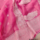 Pink Pure Khaddi Chiffon Allover Silver Zari Buti Handloom Banarasi Saree