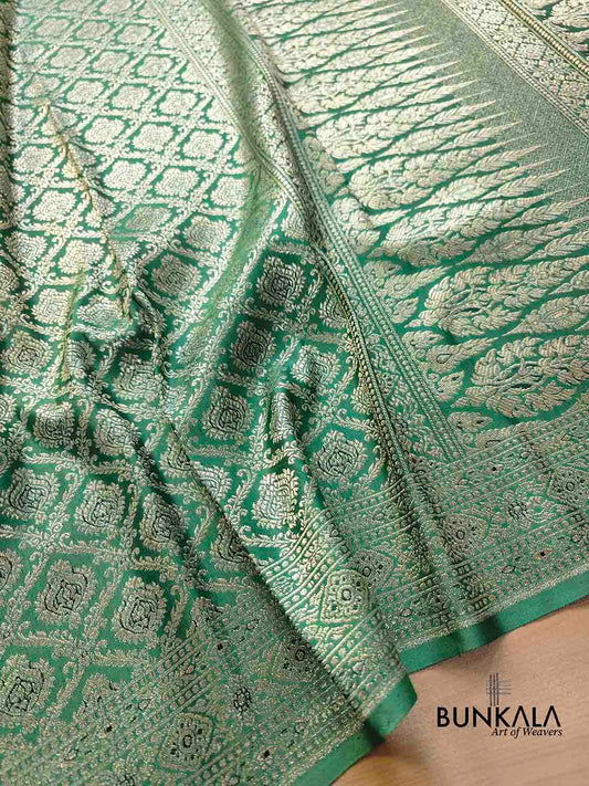 Sea Green Mashru Silk Brocade Weaved Banarasi Saree