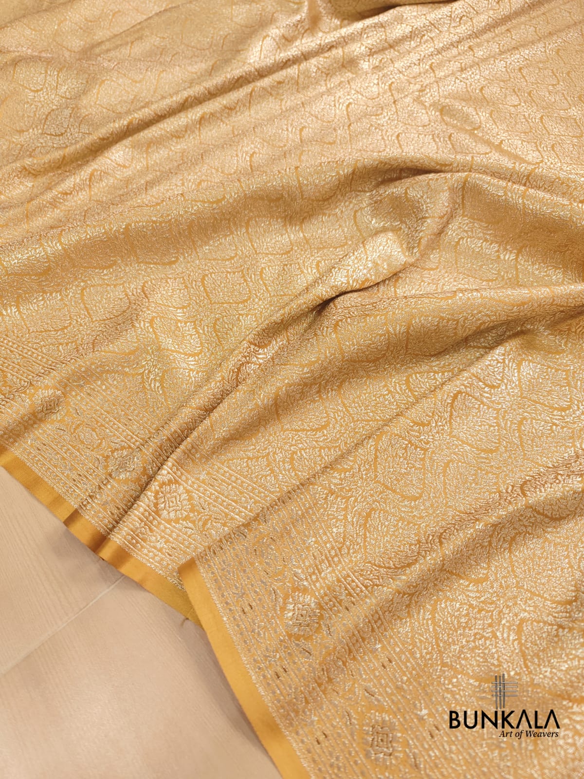 Yellow Mastard Mashru Silk Banarasi Saree