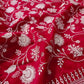 Red Banarasi Organza Silver Zari Work Floral Design Embroidery Saree