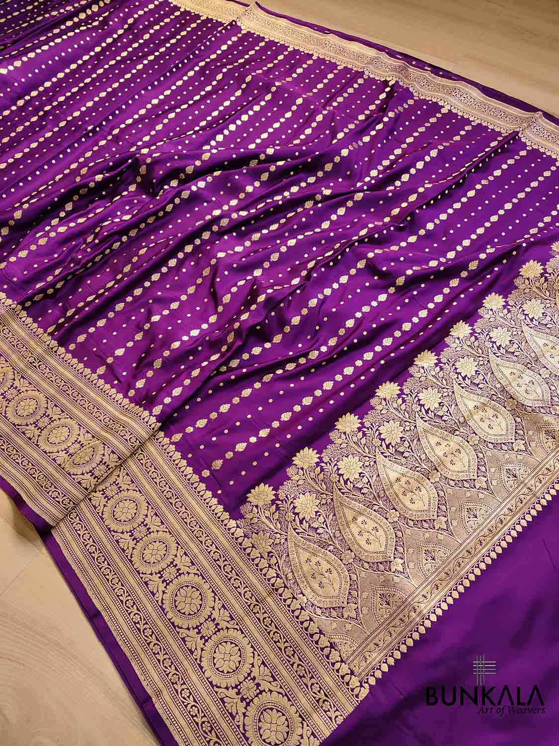 Shop Purple Pure Mashru Silk Buti Design Handloom Banarasi Saree – BUNKALA