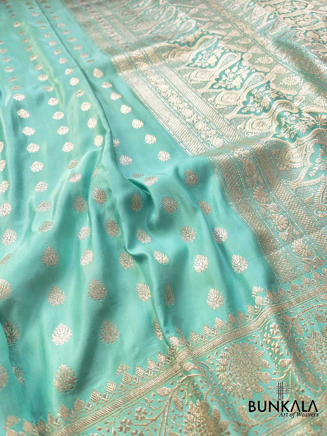 Handcrafted Blue Banarasi Silk Saree with Traditional Buti Design in Mashru Silk
