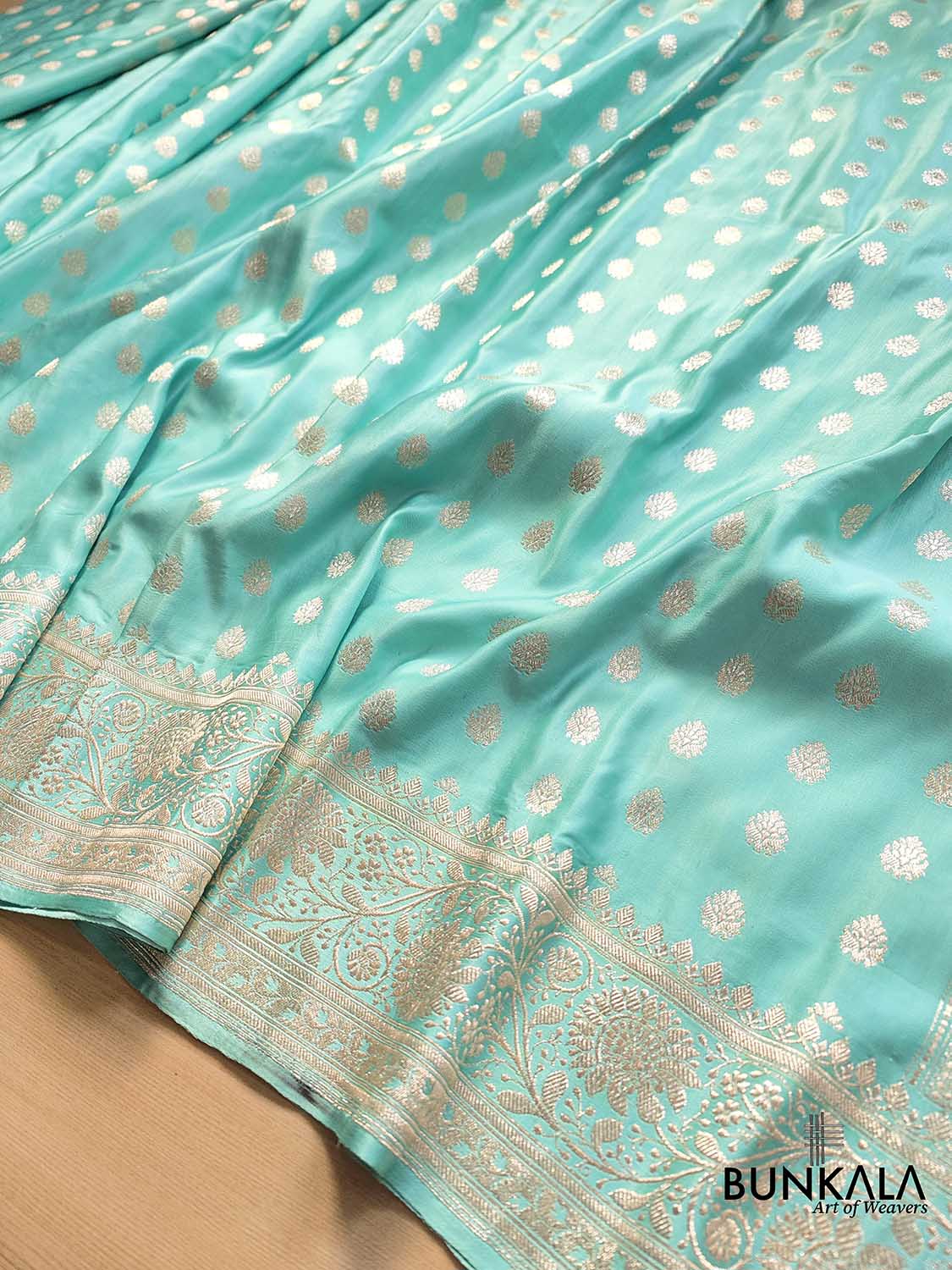 Handcrafted Blue Banarasi Silk Saree with Traditional Buti Design in Mashru Silk