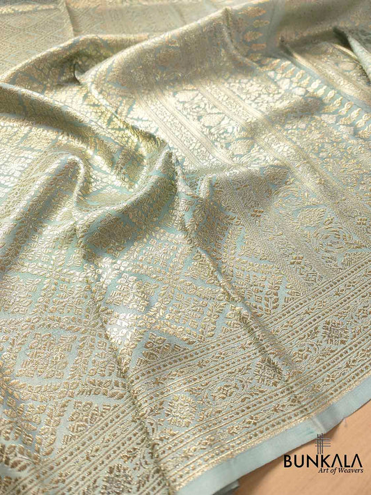 Ice Greenish Blue Mashru Silk Banarasi Saree