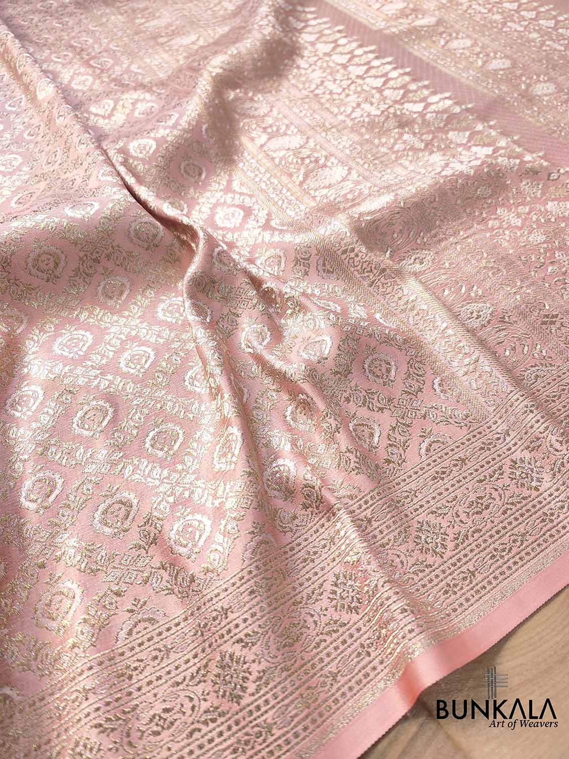 Blushing Beauty Pink Intricate Mashru Silk Banarasi Saree