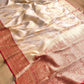 Off White Ektara Grace Pure Tissue Silk Kadwa Handwoven Sona Rupa Banarasi Saree with Red Contrast Border and Pallu