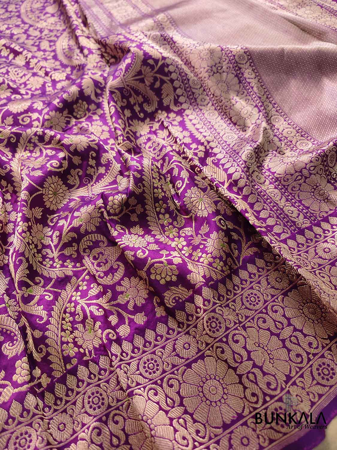 Traditional Touch Purple Heritage Brocade Design Handloom Pure Katan Silk Meenakari Banarasi Saree