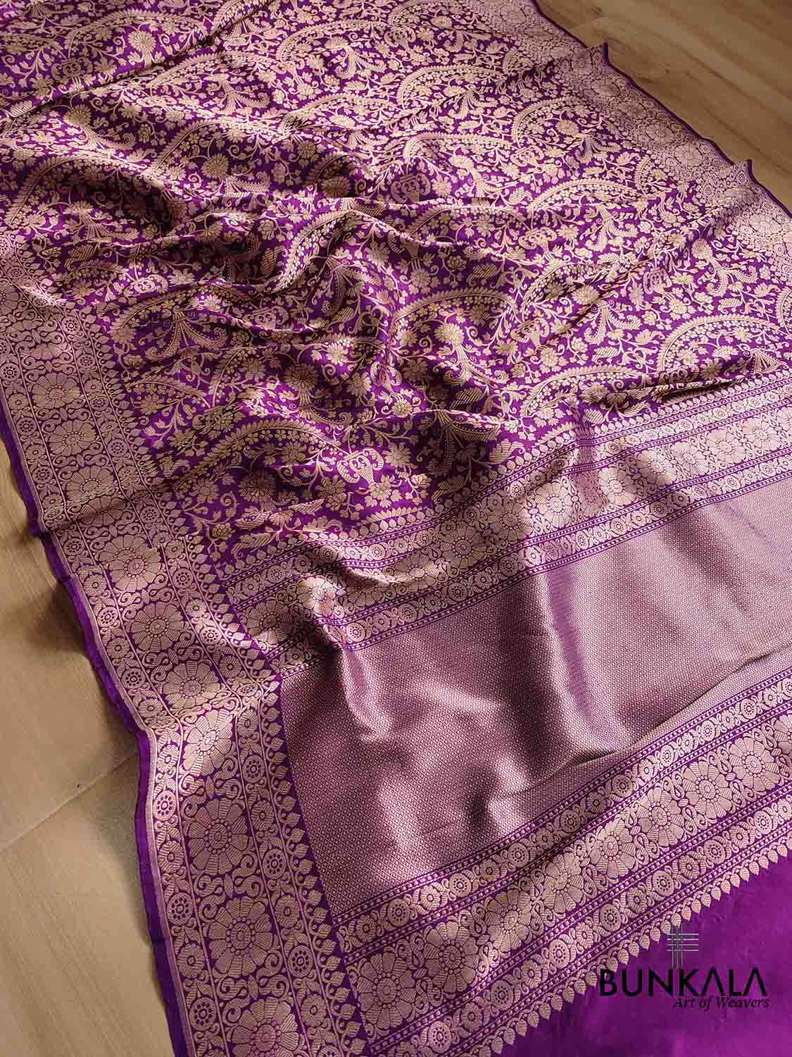 Traditional Touch Purple Heritage Brocade Design Handloom Pure Katan Silk Meenakari Banarasi Saree