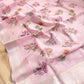 Pink Linen Saree with Digital Floral Print and Zari Border